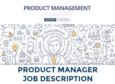 Product management concept graphic with icons relating to product management