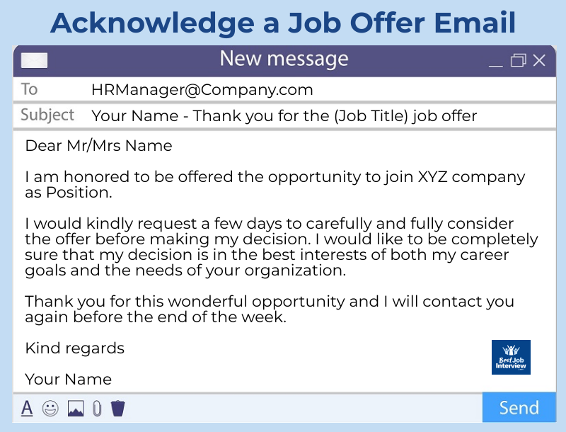 How to acknowledge a job offer sample email