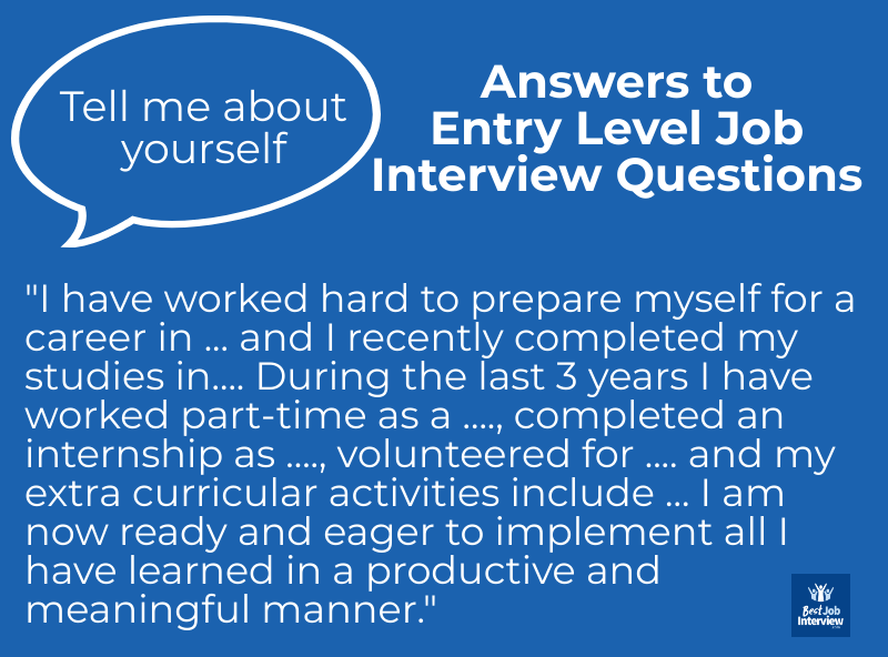 Sample answer to entry level job interview questions - Tell me about yourself - in text