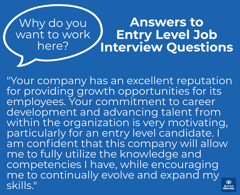 Sample Answer to Entry Level Job Interview Questions - Why this Company? - in text