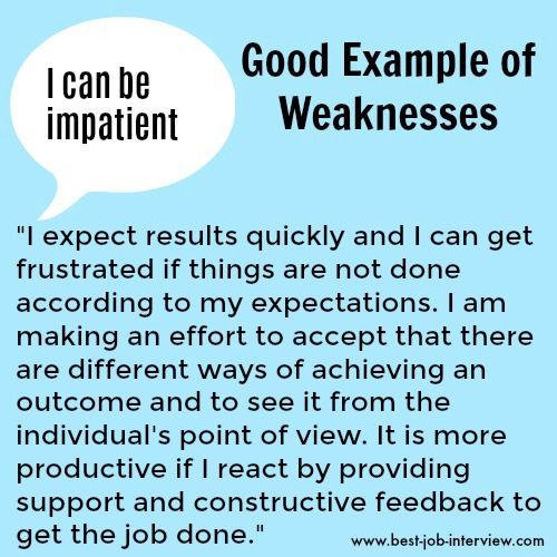 Impatience sample weaknesses interview answer text