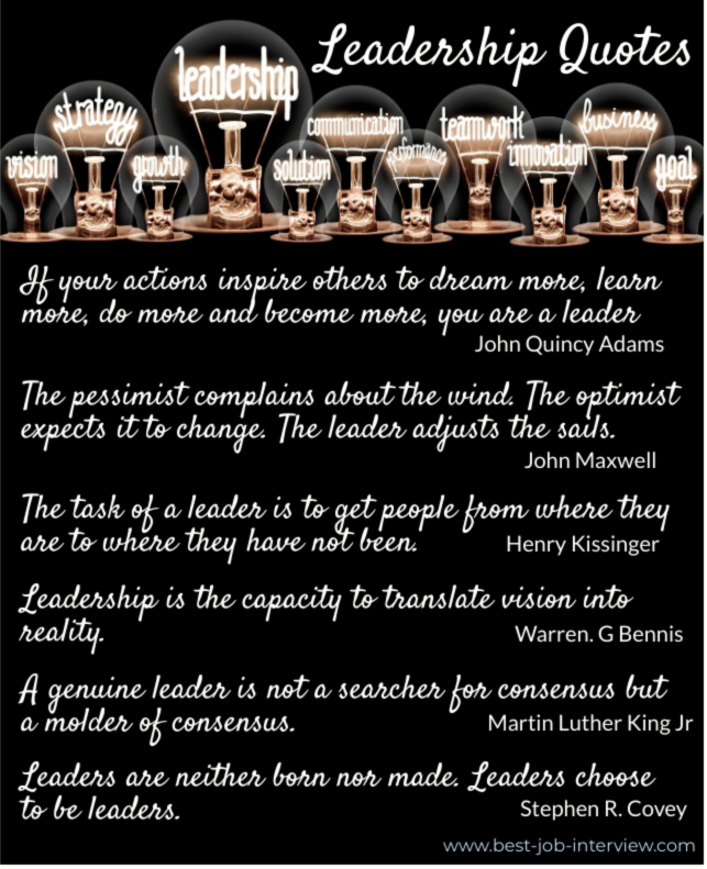 List of leadership quotes, white writing on black background