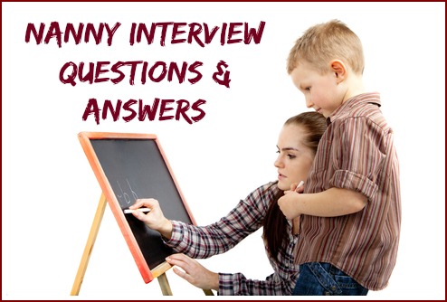 Nanny and child in front of blackboard with writing "Nanny Interview Questions and Answers"