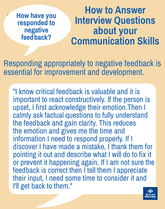 How do you respond to negative feedback? sample interview answer text