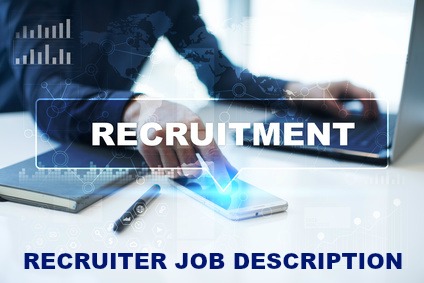 Recruiter at computer with words "Recruitment" across picture