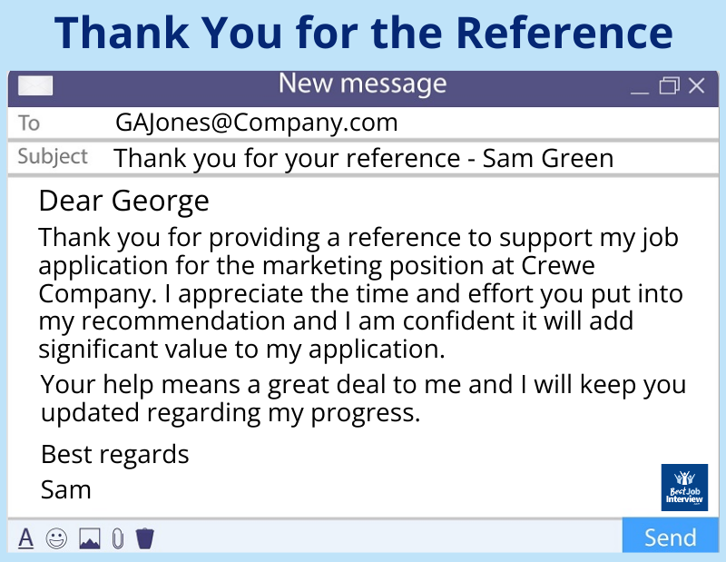 Reference thank you email - text within image of email template