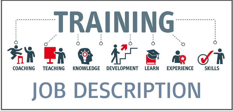 Training icons on white background with text Trainer Job Description