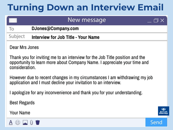 Example of email turning down a job interview