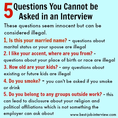 List of 5 questions you cannot be asked in an interview with explanation