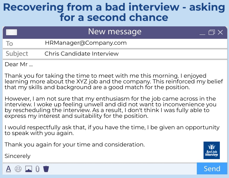 Sample email asking for another job interview after a bad interview