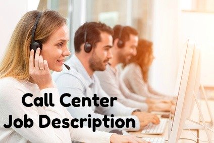 Row of call center agents at work in a call center