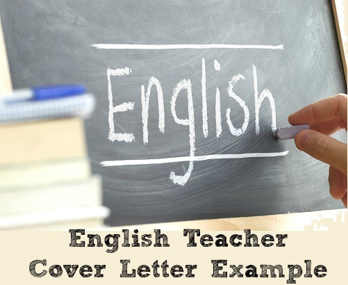 The word "English" written on blackboard with text "English Teacher Cover Letter Example"