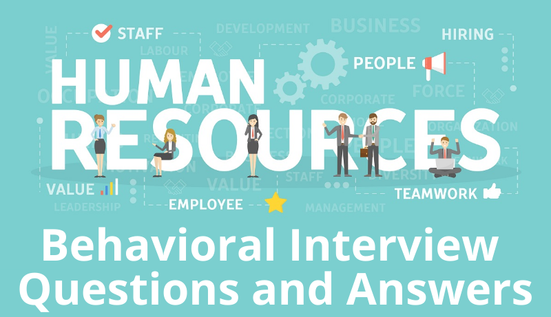 Illustration of human resources icons and words Human Resources in white text