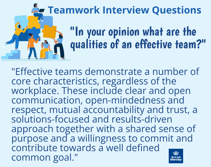 Text on blue background listing qualities of effective teams