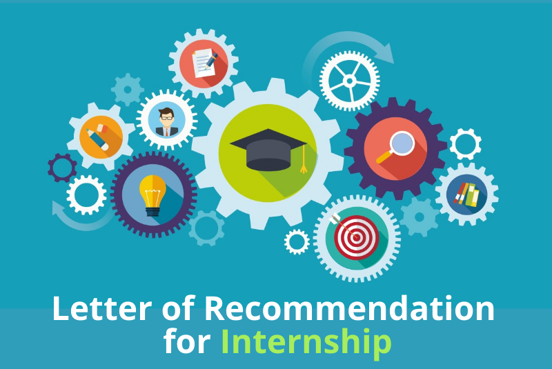 Illustration of learning and student icons plus text "letter of recommendation for internship"