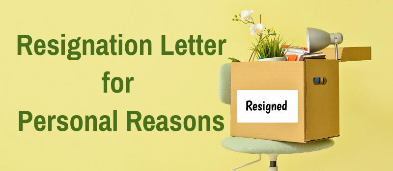 Imagen de una caja repleta de material de oficina y texto "Carta de renuncia por motivos personales."