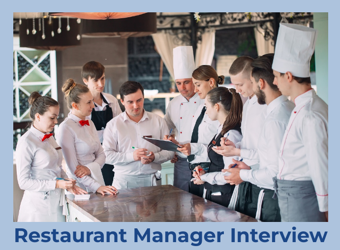 Restaurant manager with staff in meeting