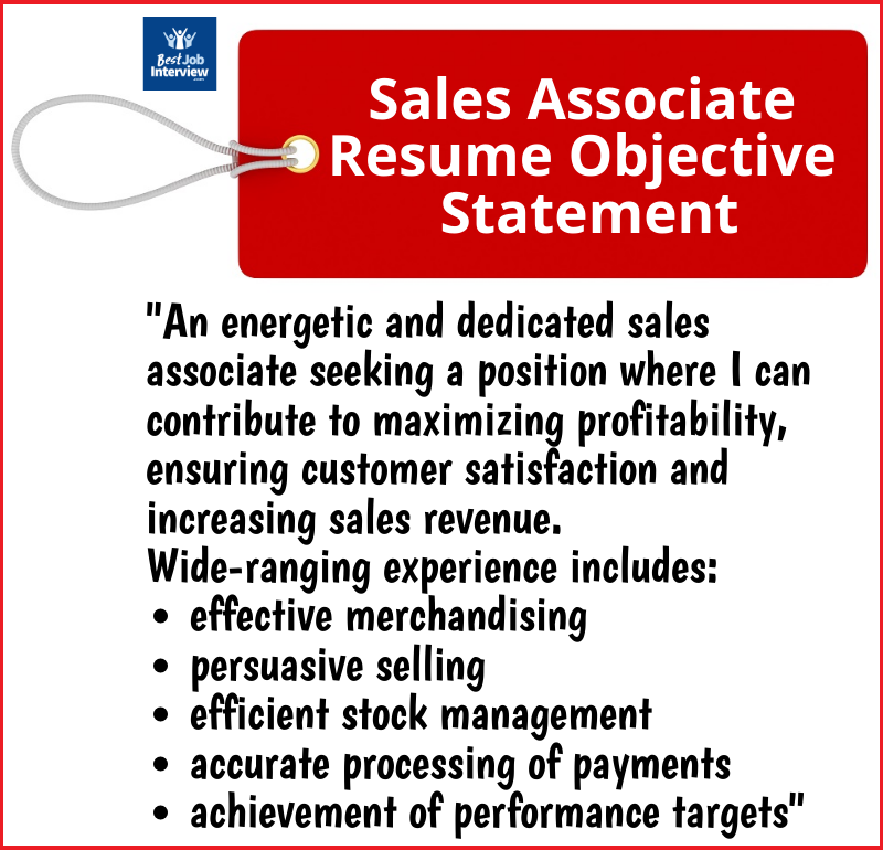 Graphic of sample sales associate resume objective statement in text