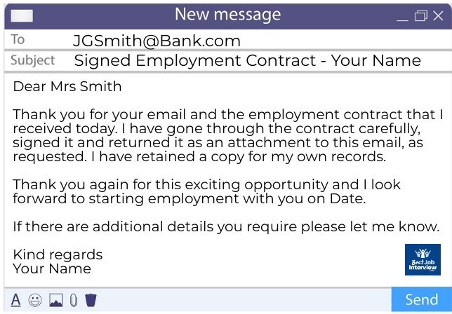 Ejemplo de correo electrónico para enviar con su contrato de trabajo firmado como imagen