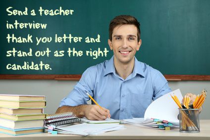 Teacher at desk with text 