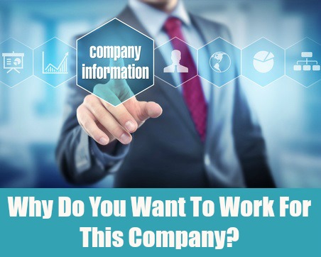 Man with company information icon and text "Why do you want to work for this company?"