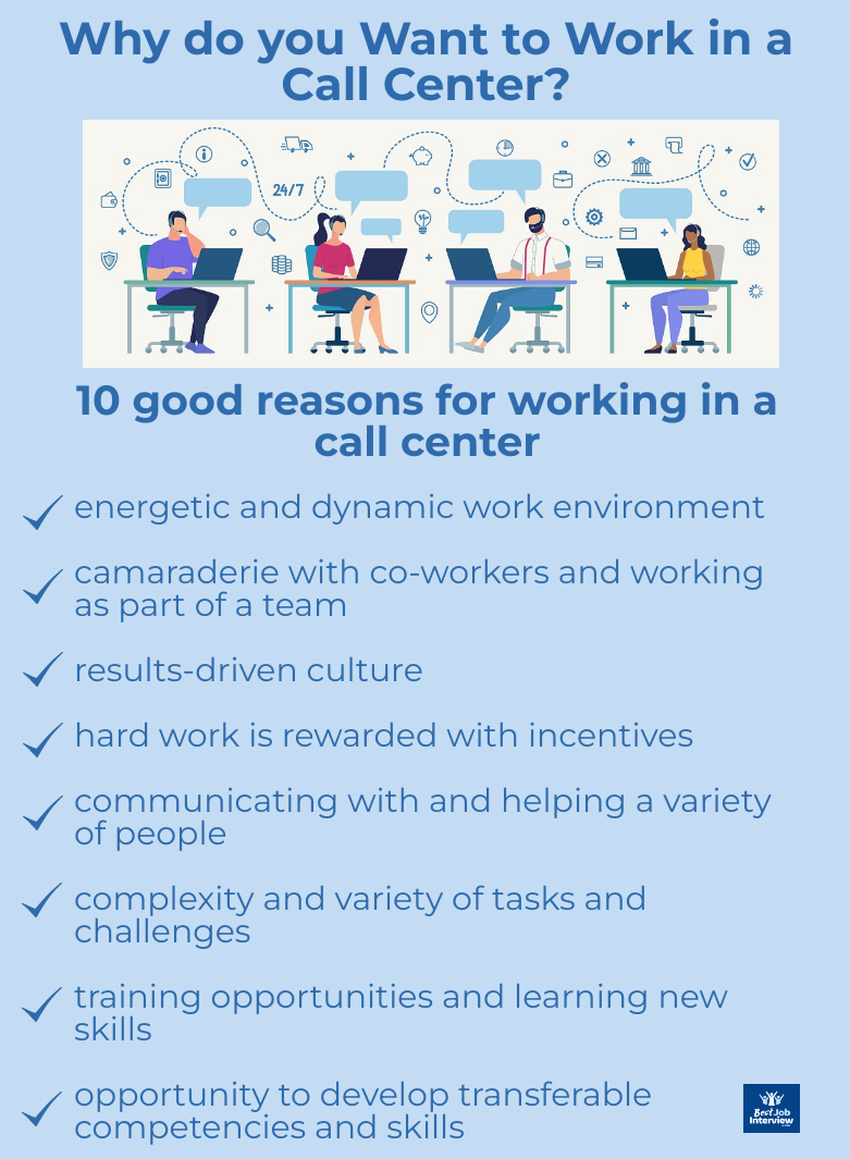 List of 10 good reasons why a job candidate would want to work in a call center in text